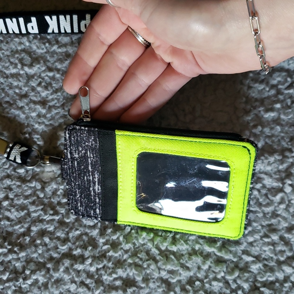 VS PINK Logo Lanyard ID Holder in Neon Lemon - Picture 2 of 5